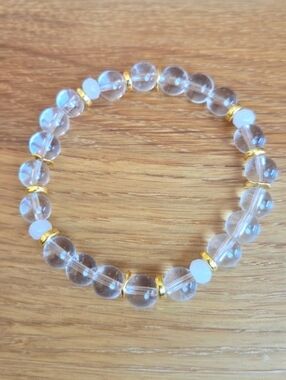 Clear Quartz Beads Bracelet, Stretch, Hand Crafted